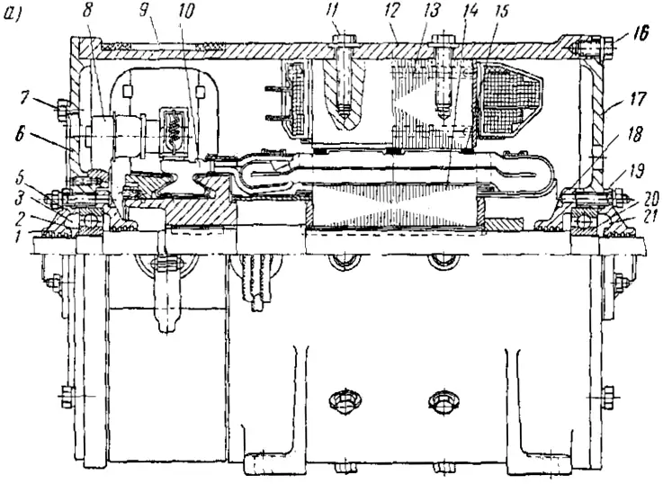 Устройство электродвигателя ДК-656А, применяемого для генератора и вентилятора троллейбуса (продольный разрез)